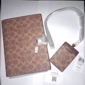 New Coach Notebook & Matching ID Lanyard In Sing. Tan/Brown Gold NWT
